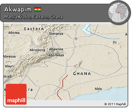 Shaded Relief Panoramic Map of Akwapim