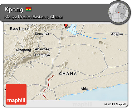 Shaded Relief Panoramic Map of Kpong