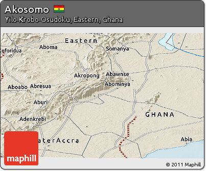 Shaded Relief Panoramic Map of Akosomo