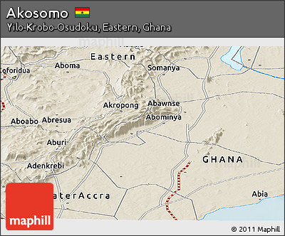 Shaded Relief Panoramic Map of Akosomo