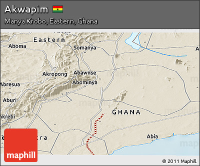 Shaded Relief Panoramic Map of Akwapim