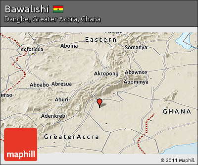 Shaded Relief Panoramic Map of Bawalishi