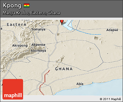 Shaded Relief Panoramic Map of Kpong