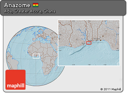 Gray Location Map of Anazome, hill shading