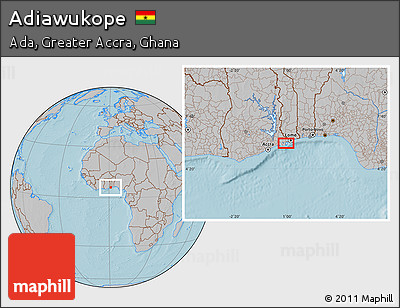 Gray Location Map of Adiawukope, hill shading
