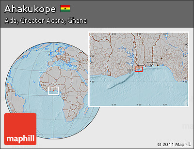Gray Location Map of Ahakukope, hill shading