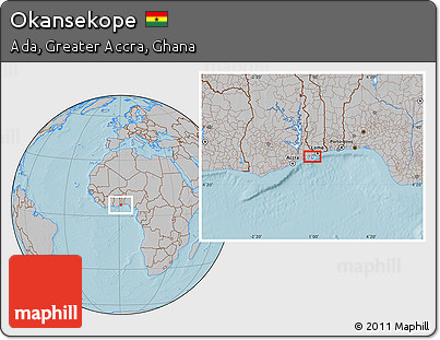 Gray Location Map of Okansekope, hill shading
