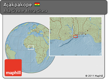 Savanna Style Location Map of Ajakpakope, hill shading
