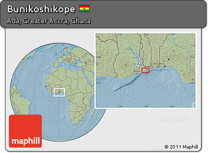 Savanna Style Location Map of Bunikoshikope, hill shading