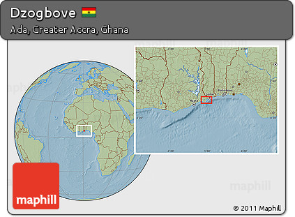 Savanna Style Location Map of Dzogbove, hill shading