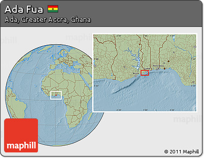 Savanna Style Location Map of Ada Fua, hill shading