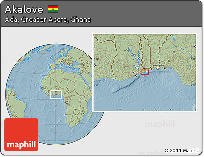 Savanna Style Location Map of Akalove, hill shading