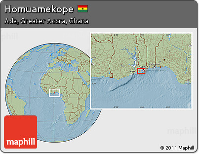 Savanna Style Location Map of Homuamekope, hill shading