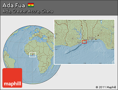 Savanna Style Location Map of Ada Fua, hill shading