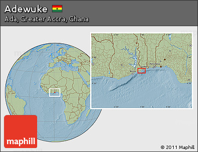 Savanna Style Location Map of Adewuke, hill shading