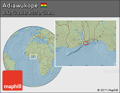 Savanna Style Location Map of Adiawukope, hill shading