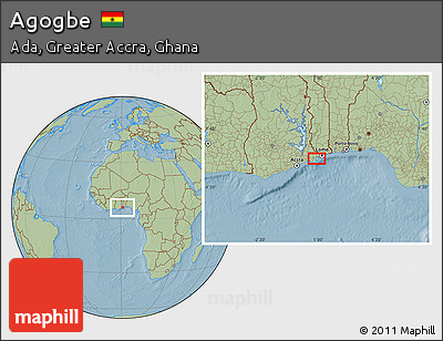 Savanna Style Location Map of Agogbe, hill shading