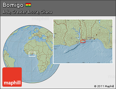 Savanna Style Location Map of Bomigo, hill shading