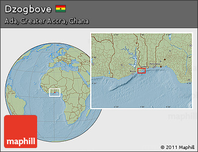 Savanna Style Location Map of Dzogbove, hill shading