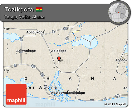 Shaded Relief Map of Tozikpota