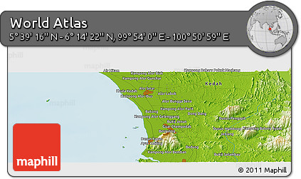 Physical Panoramic Map of the Area around 5° 56' 49" N, 100° 22' 30" E