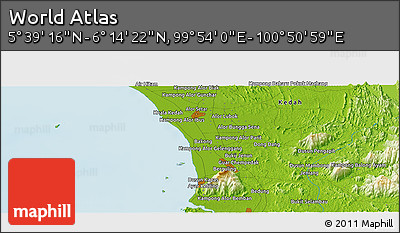 Physical Panoramic Map of the Area around 5° 56' 49" N, 100° 22' 30" E