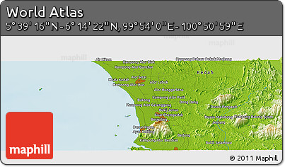Physical Panoramic Map of the Area around 5° 56' 49" N, 100° 22' 30" E