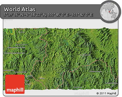 Satellite 3D Map of the Area around 5° 56' 49" N, 101° 13' 29" E