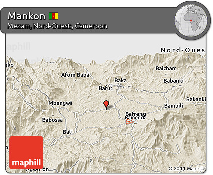 Shaded Relief Panoramic Map of Mankon