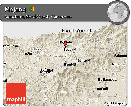 Shaded Relief Panoramic Map of Mejang