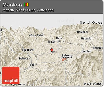 Shaded Relief Panoramic Map of Mankon