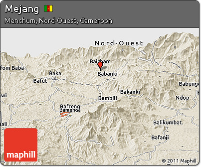 Shaded Relief Panoramic Map of Mejang