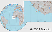 Gray Location Map of the area around 5° 56' 49" N, 10° 58' 29" W