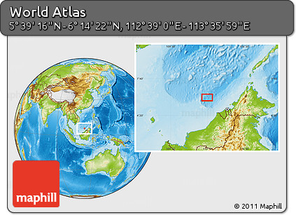 Physical Location Map of the Area around 5° 56' 49" N, 113° 7' 30" E