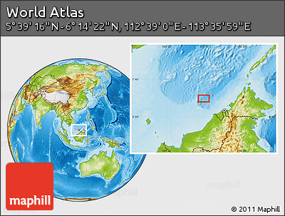 Physical Location Map of the Area around 5° 56' 49" N, 113° 7' 30" E