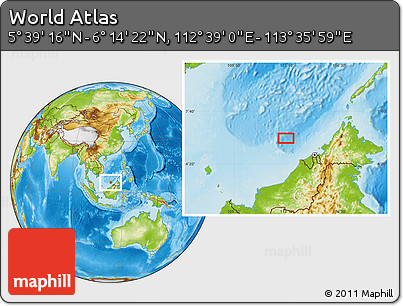 Physical Location Map of the Area around 5° 56' 49" N, 113° 7' 30" E