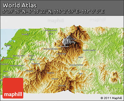 Physical 3D Map of the Area around 5° 56' 49" N, 116° 31' 30" E