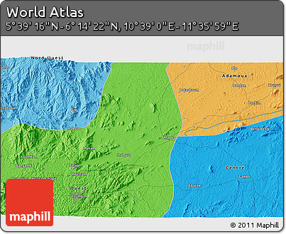 Political 3D Map of the Area around 5° 56' 49" N, 11° 7' 30" E