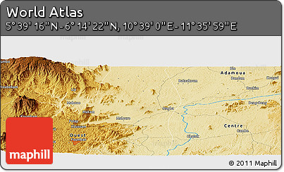 Physical Panoramic Map of the Area around 5° 56' 49" N, 11° 7' 30" E