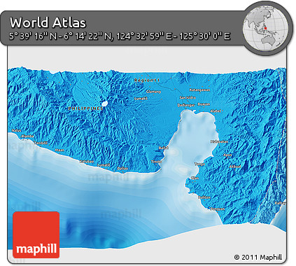 Political 3D Map of the Area around 5° 56' 49" N, 125° 1' 30" E