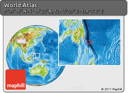 Physical Location Map of the Area around 5° 56' 49" N, 127° 34' 30" E