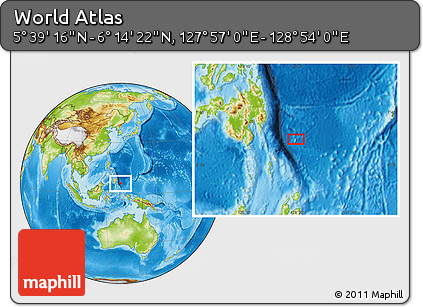 Physical Location Map of the Area around 5° 56' 49" N, 128° 25' 30" E