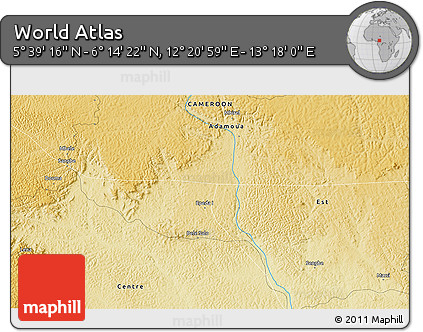 Physical 3D Map of the Area around 5° 56' 49" N, 12° 49' 29" E