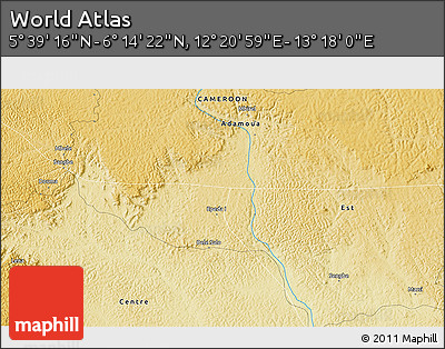 Physical 3D Map of the Area around 5° 56' 49" N, 12° 49' 29" E