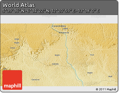 Physical 3D Map of the Area around 5° 56' 49" N, 12° 49' 29" E
