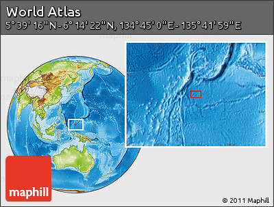 Physical Location Map of the Area around 5° 56' 49" N, 135° 13' 29" E