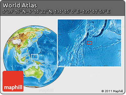 Physical Location Map of the Area around 5° 56' 49" N, 135° 13' 29" E