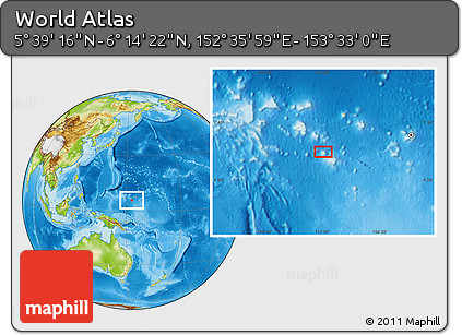 Physical Location Map of the Area around 5° 56' 49" N, 153° 4' 29" E