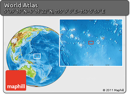 Physical Location Map of the Area around 5° 56' 49" N, 155° 37' 30" E