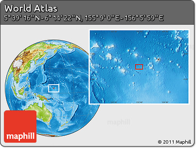 Physical Location Map of the Area around 5° 56' 49" N, 155° 37' 30" E